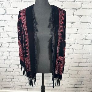Vtg MSK Silk Burnout Velvet Kimono Cardigan 1X Black Beaded Whimsygoth Victorian